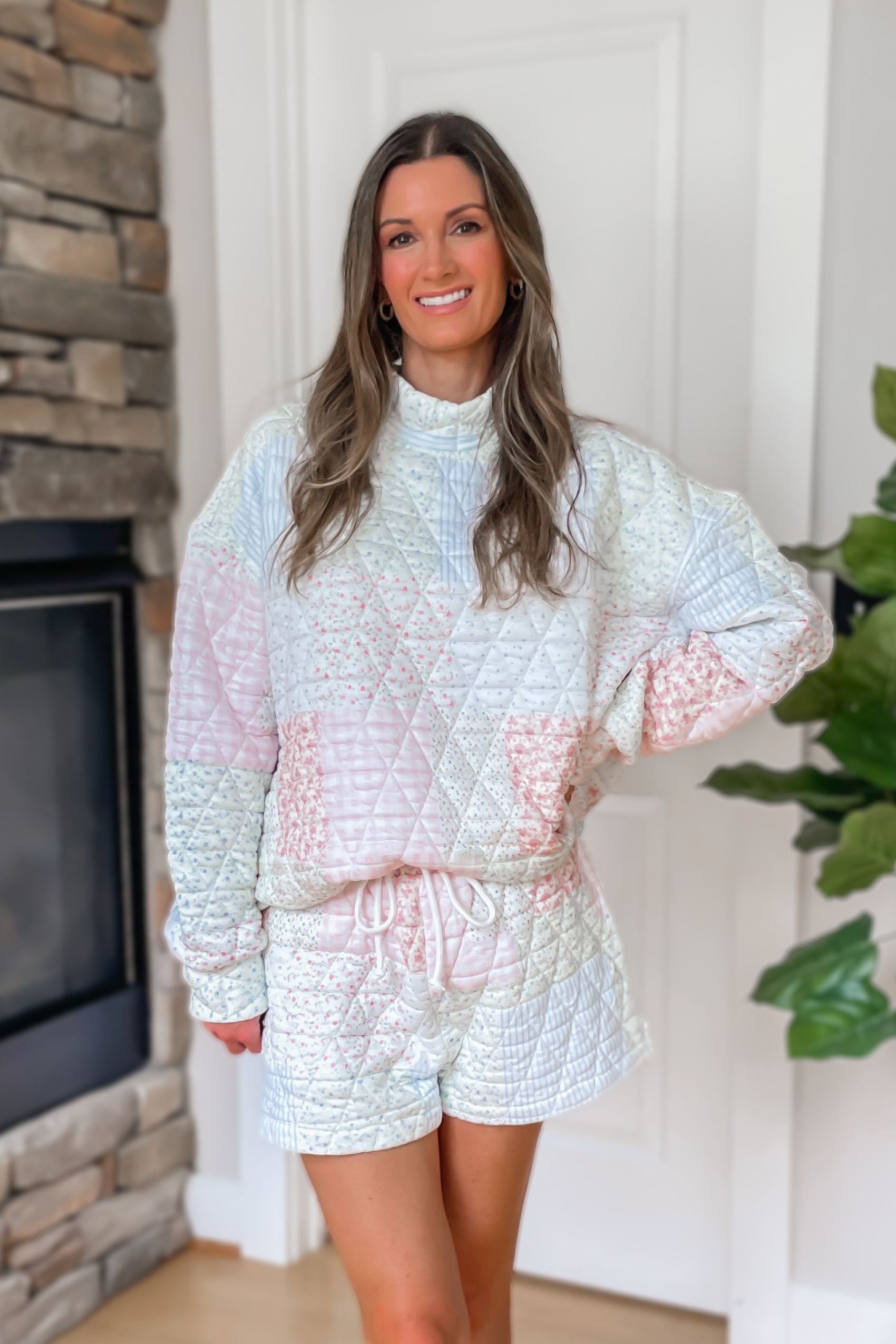 Cozy Quilted Pastel Mock Neck Sweatshirt