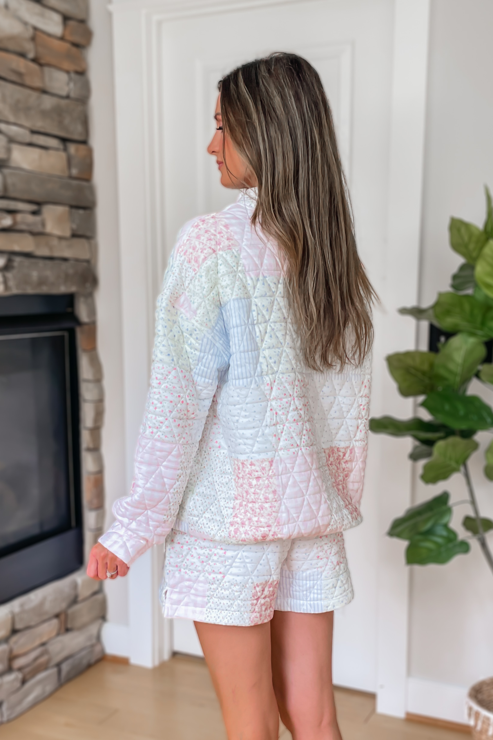 Cozy Quilted Pastel Mock Neck Sweatshirt