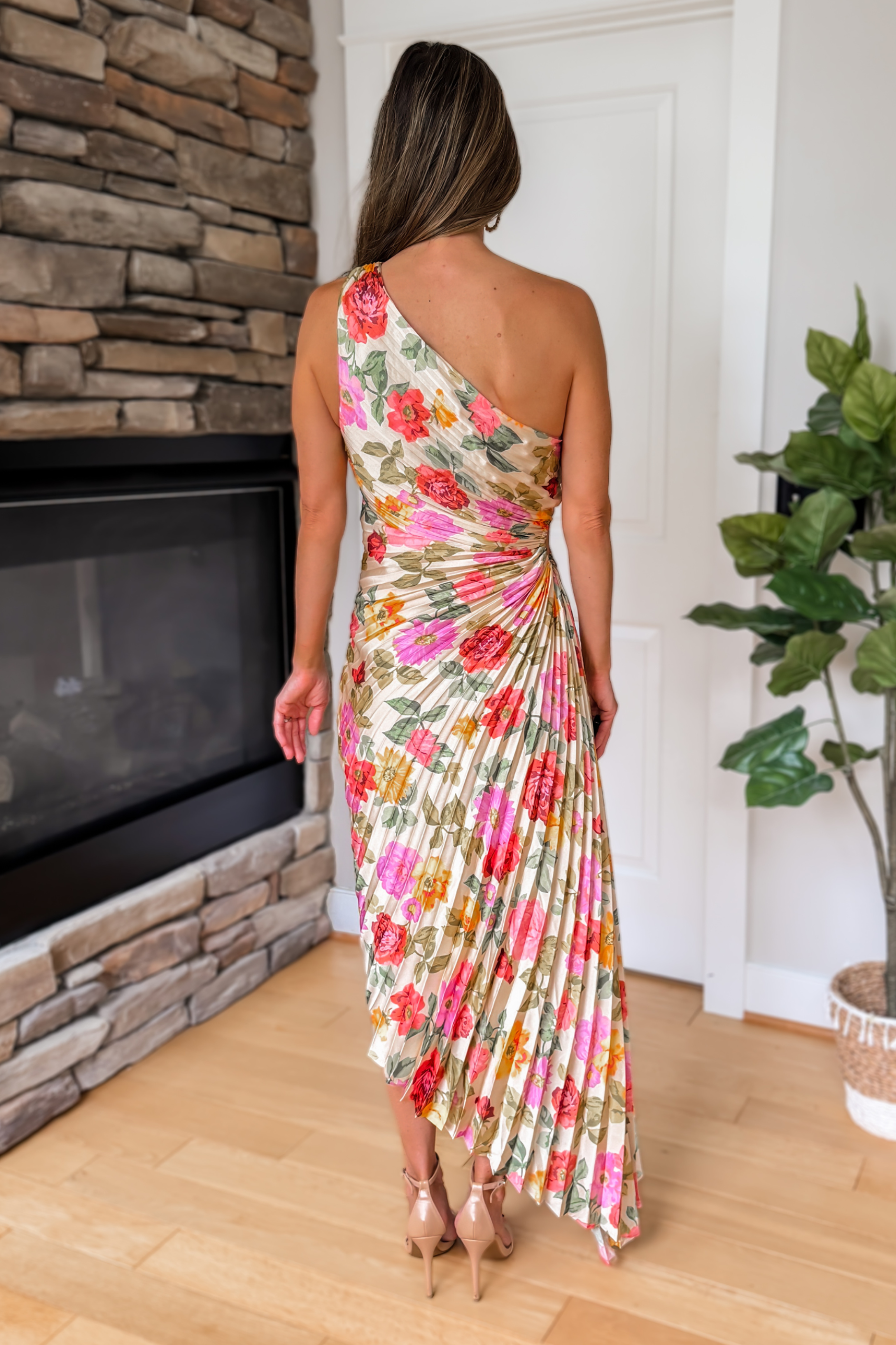 one shoulder floral cocktail dress Monique Lhuillier Floral Draped One-Shoulder Column Gown, Night Skymulti, Women's, 8, One-Shoulder Gowns