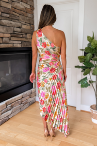 Romantic Garden One Shoulder Asymmetrical Maxi Dress