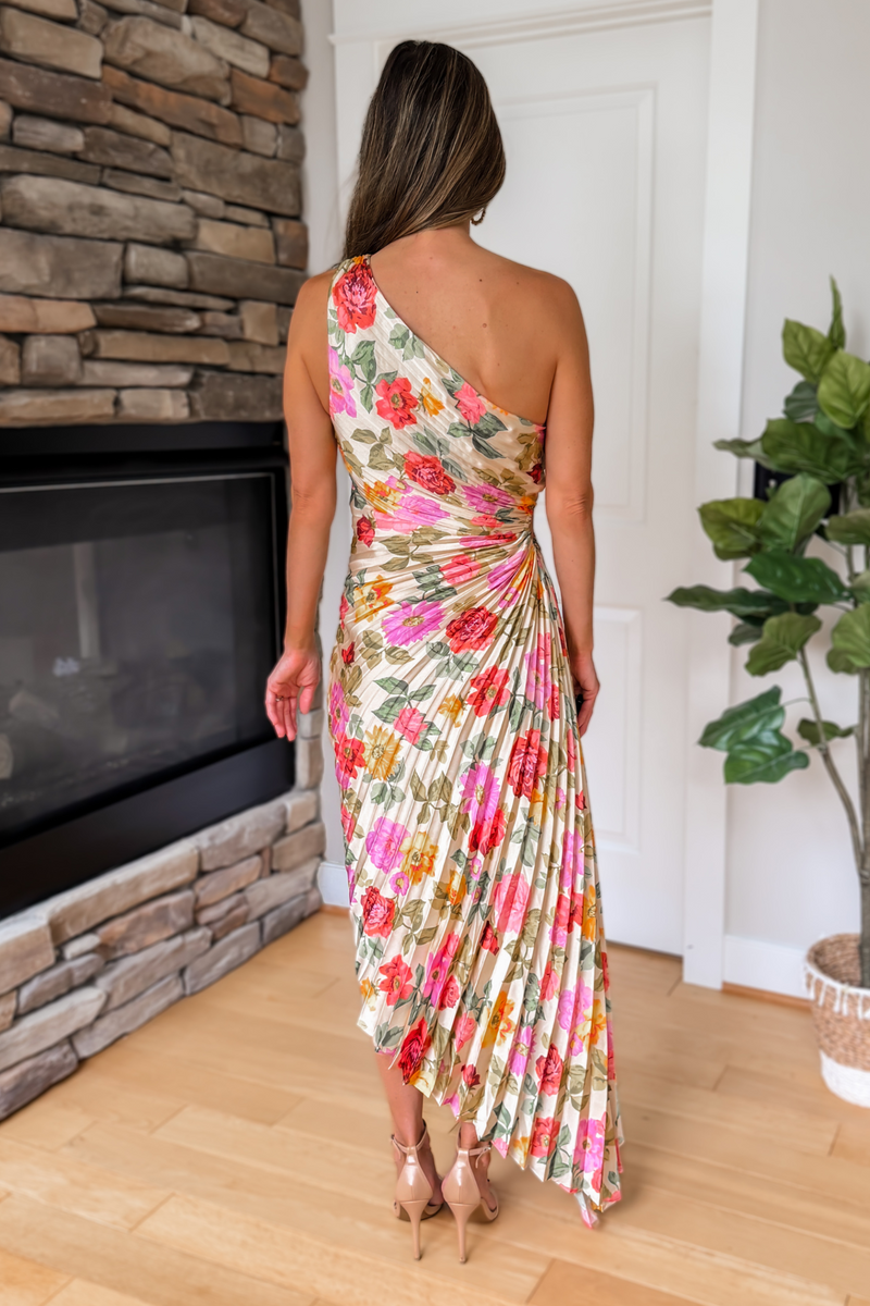 Romantic Garden One Shoulder Asymmetrical Maxi Dress
