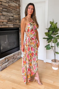 Romantic Garden One Shoulder Asymmetrical Maxi Dress