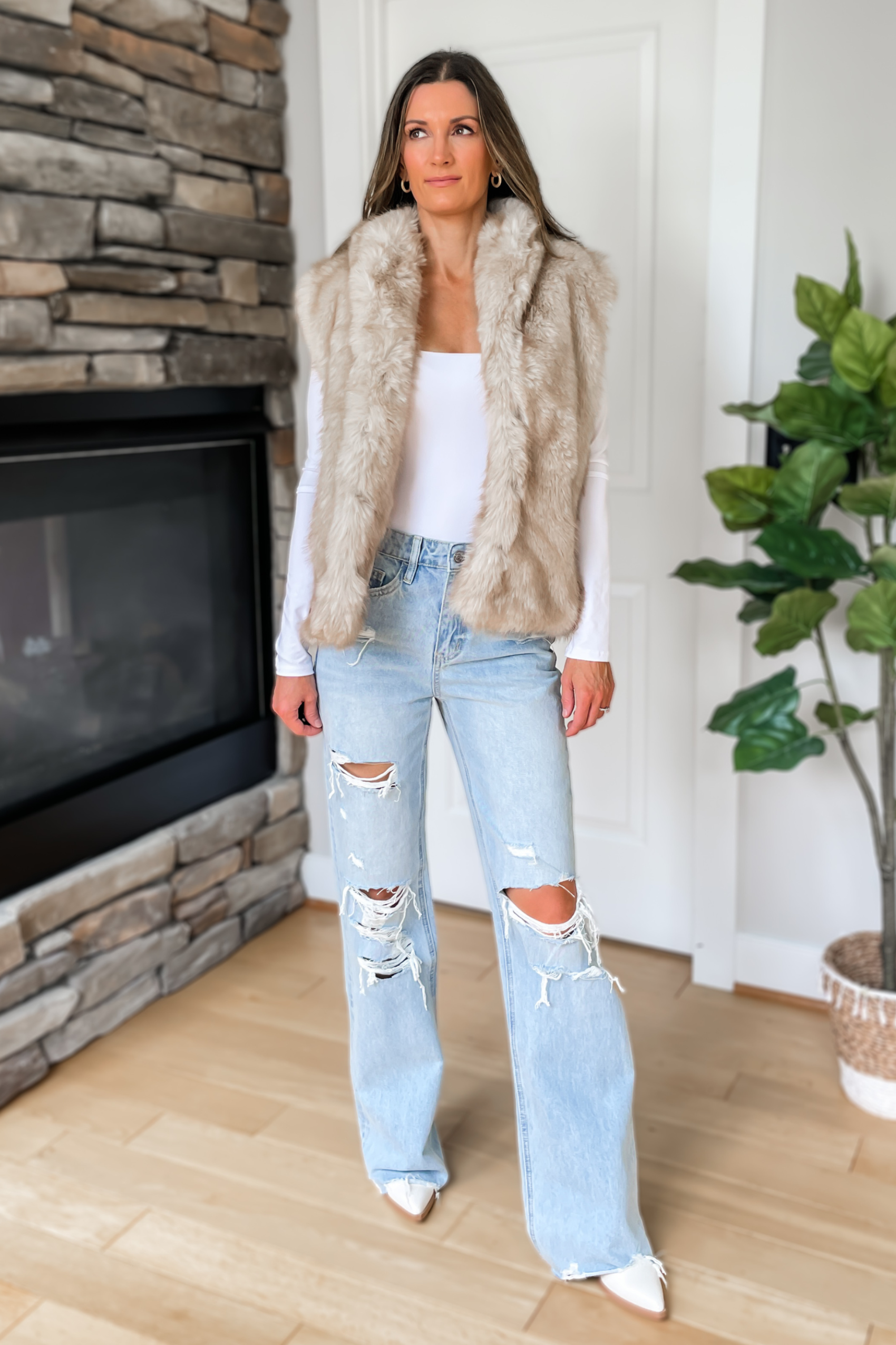 Aspen Faux Fur Vest - Stone