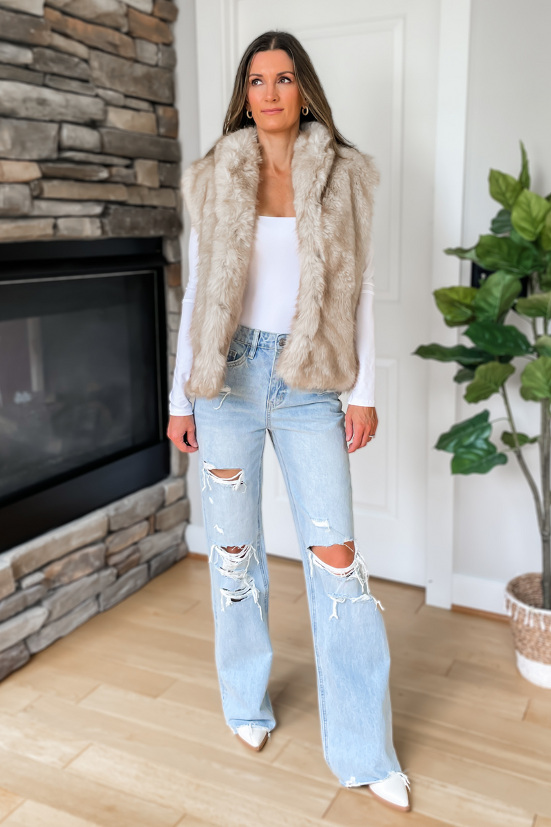 Aspen Faux Fur Vest - Stone