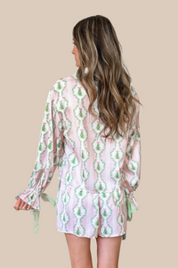 Festive Satin Christmas Tree Pajama Set - Pink and Green