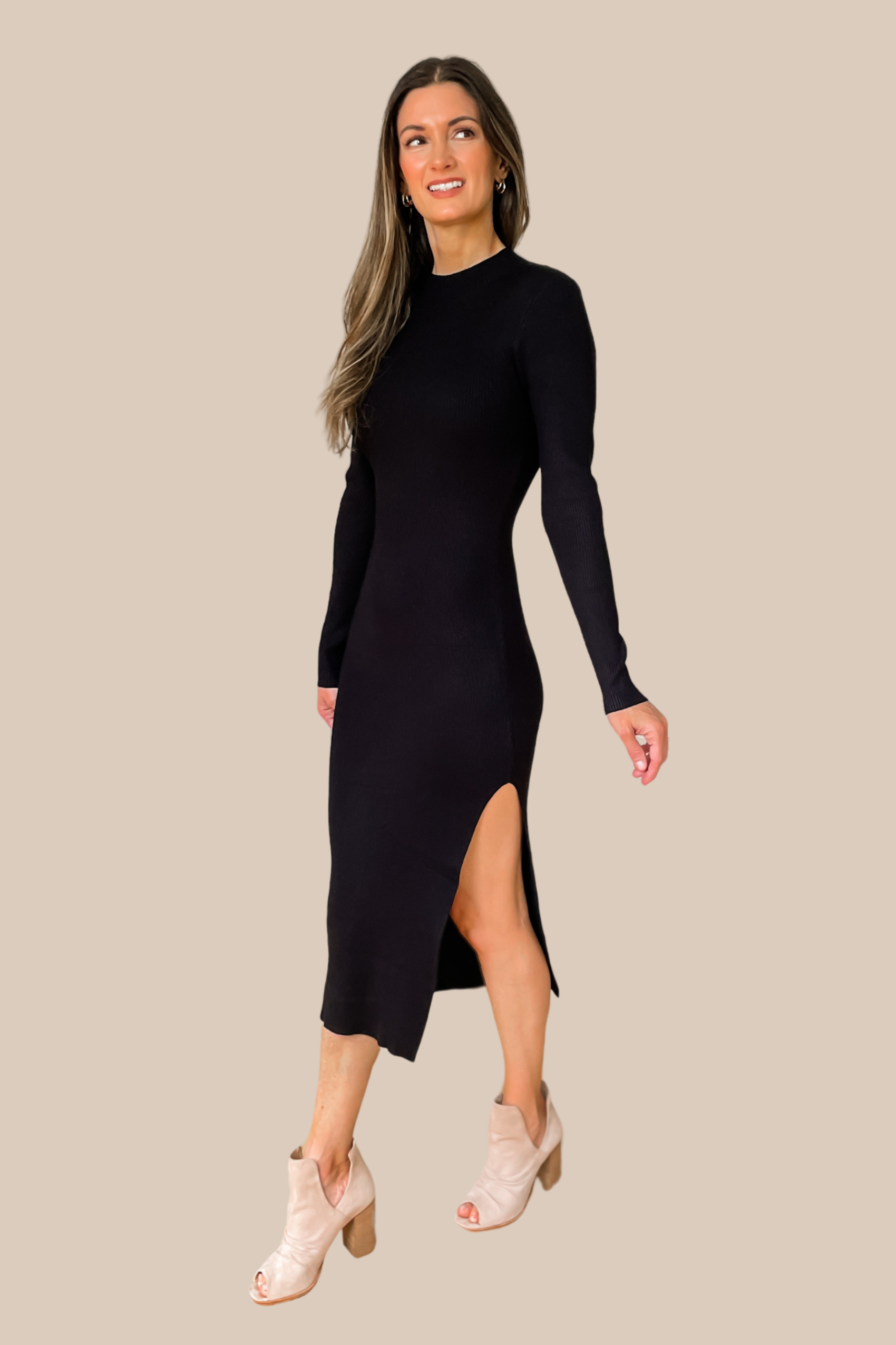 Never Impossible Ribbed Midi Sweater Dress Black – Ivy Olive