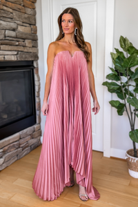 Evening Glow Pleated Satin Maxi Dress – Mauve