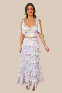 Mila Ruffle Two Piece Skirt Set - Purple Floral