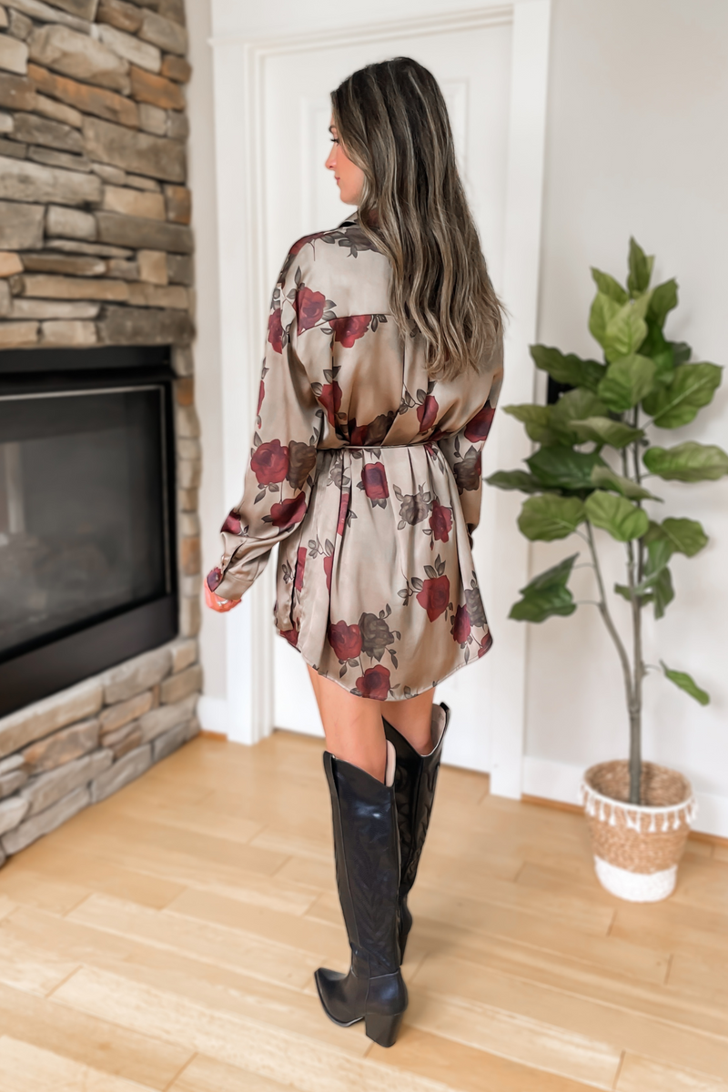 PREORDER - Falling For You Belted Shirt Romper - Olive