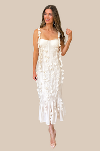 Enchanted Moment Floral Applique Midi Dress - Cream - restock!