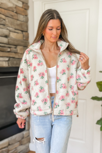 Meadow Mornings Floral Sherpa Jacket - English Rose