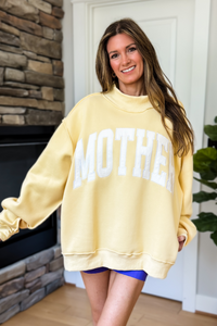 Mother Embroidered Mock Neck Sweatshirt - Yellow