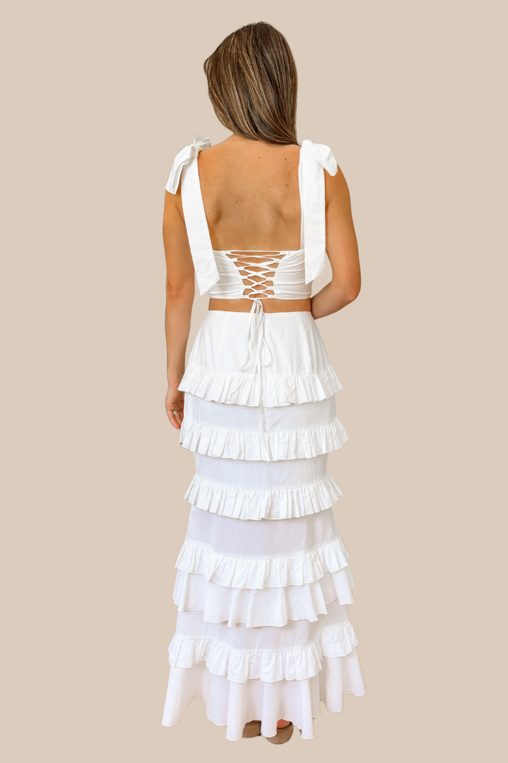 Mila Ruffle Two Piece Skirt Set - White