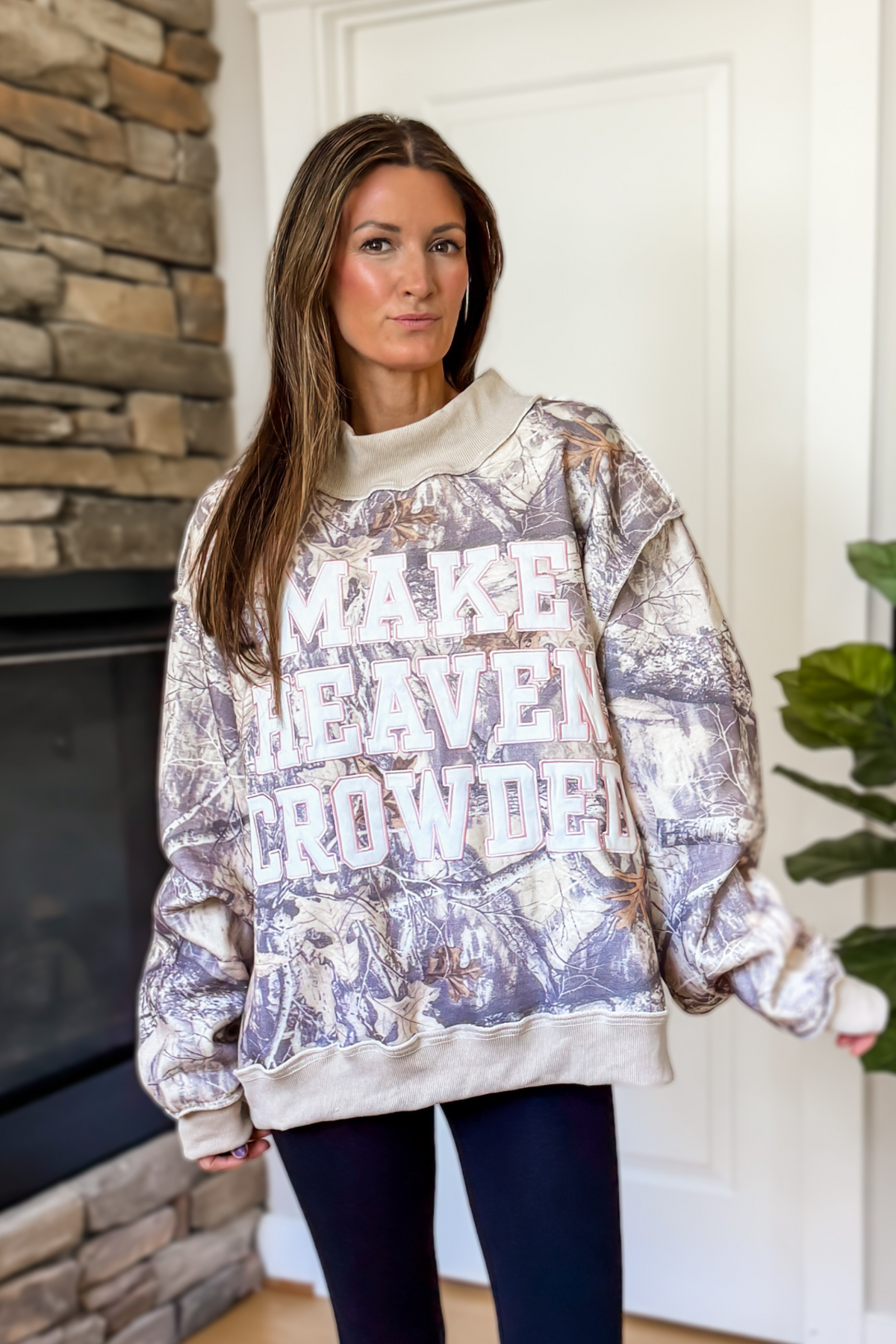 Make Heaven Crowded Camo Mock Neck Sweatshirt