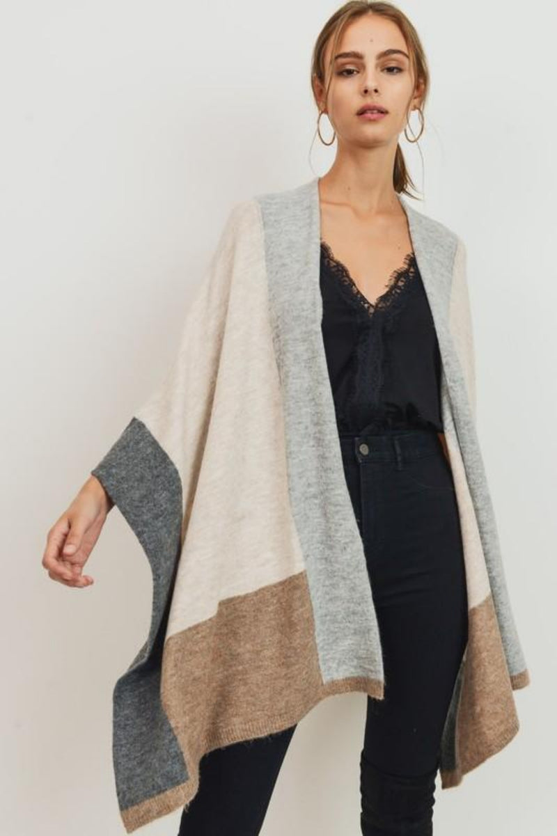 Just For You Colorblock Poncho Cardigan