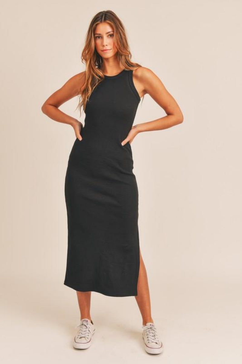 Only You Black Ribbed Midi Dress