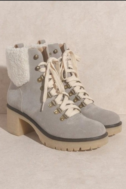 Margo Shearling Lace Up Boot Grey