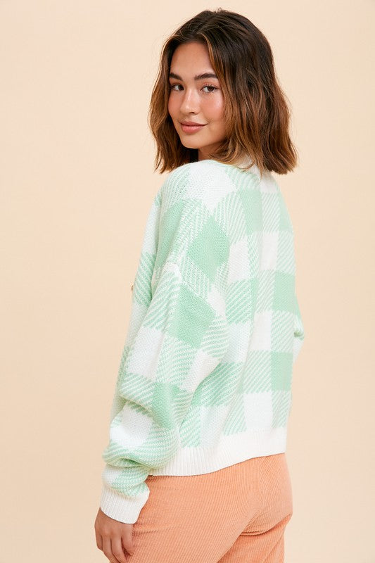 As If Plaid Checkered Cardigan - Apple Green - SALE
