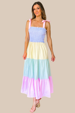 Pastel Dreams Striped Colorblock Midi Dress