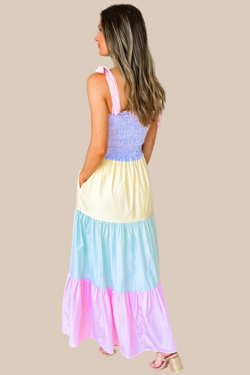 Pastel Dreams Striped Colorblock Midi Dress