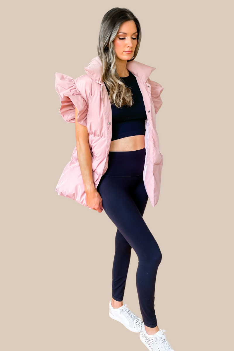 Ruffle Sleeve Puffer Vest Light Pink Ivy Olive Boutique