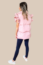 Ruffle Sleeve Puffer Vest - Light Pink