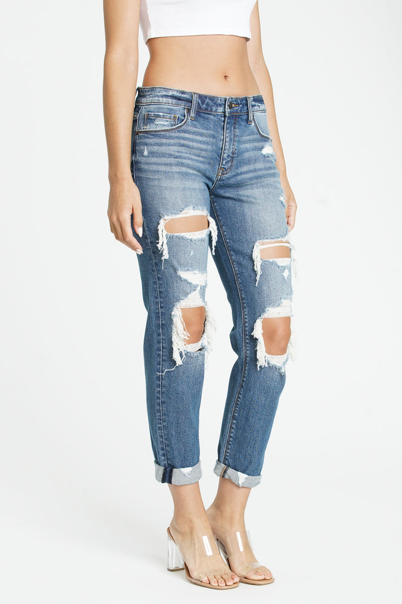 On The Move Distressed Girlfriend Jeans - SALE