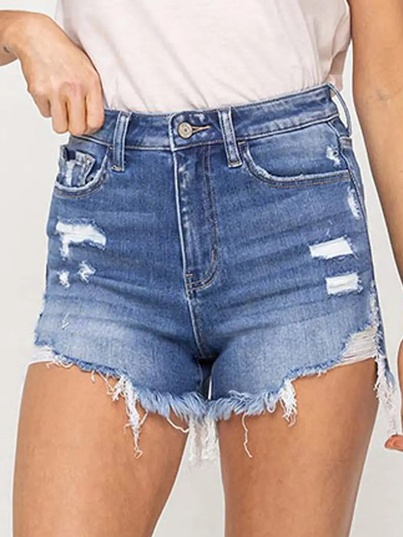 Fun and Free High Rise Distressed Jean Shorts