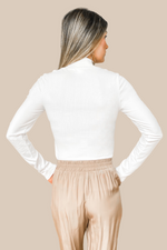 Maeve Ribbed Knit Mock Neck Top - White - SALE