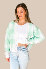 As If Plaid Checkered Cardigan - Apple Green - SALE