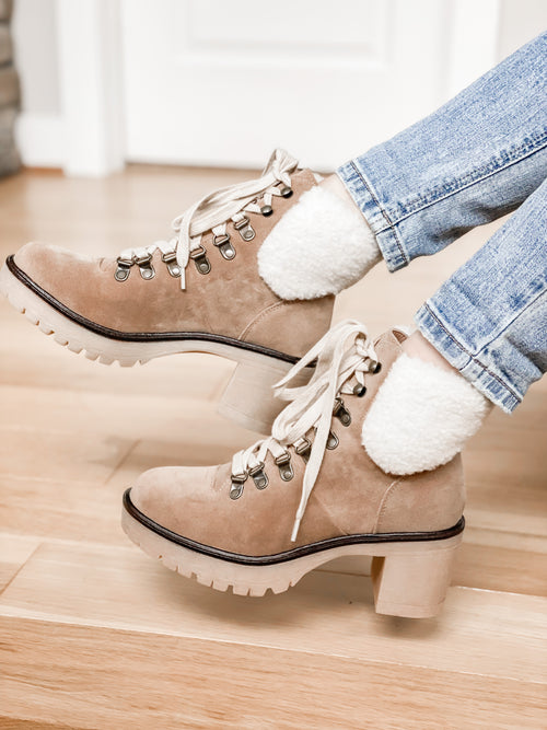 Margo Shearling Lace Up Boot Khaki - SALE
