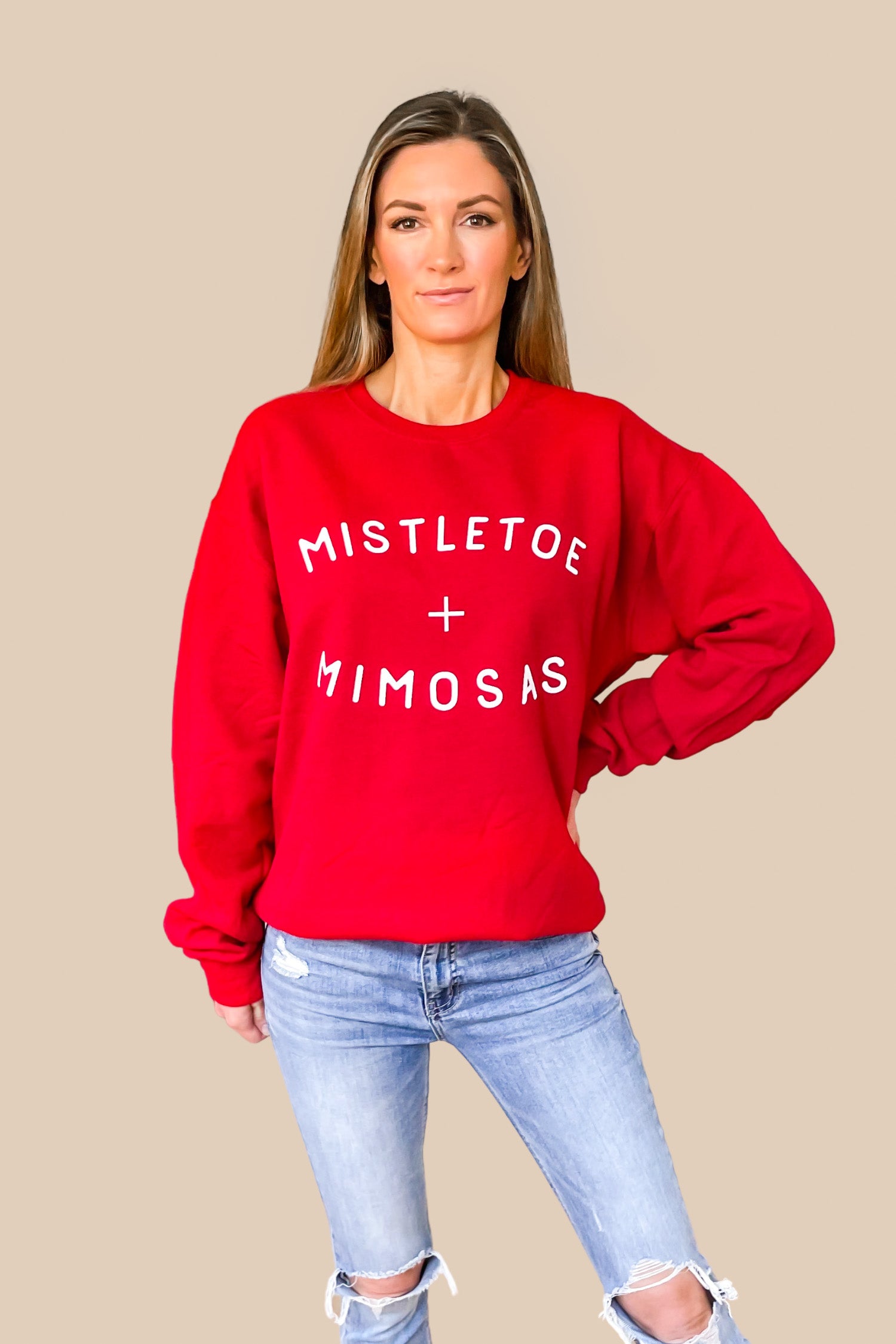Mistletoe and Mimosas Red Graphic Sweatshirt SALE