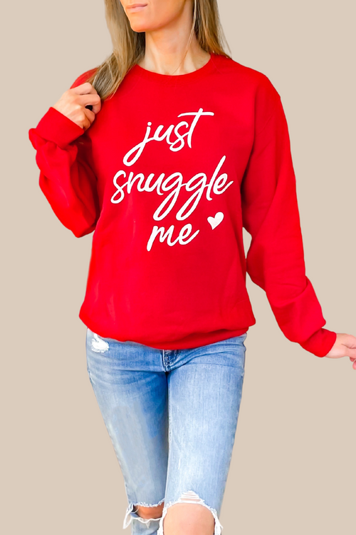Just Snuggle Me Red Graphic Sweatshirt SALE Ivy Olive Boutique