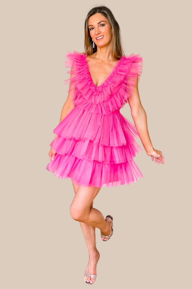 Life Of The Party Tulle Dress - Hot Pink